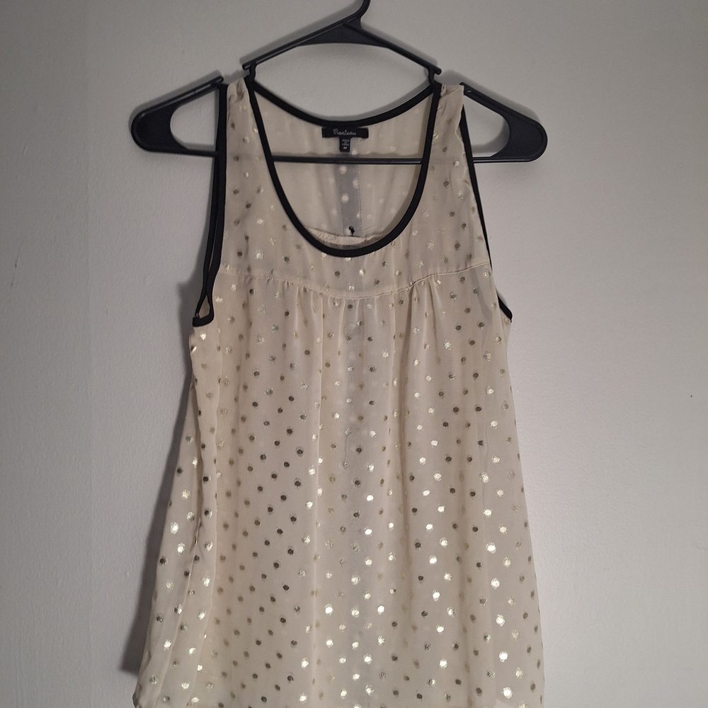 Monteau Cream Tank Top with Metallic Gold Polka Dots